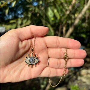 18K Gold Plated Stainless Steel Diamond Evil Eye Necklace